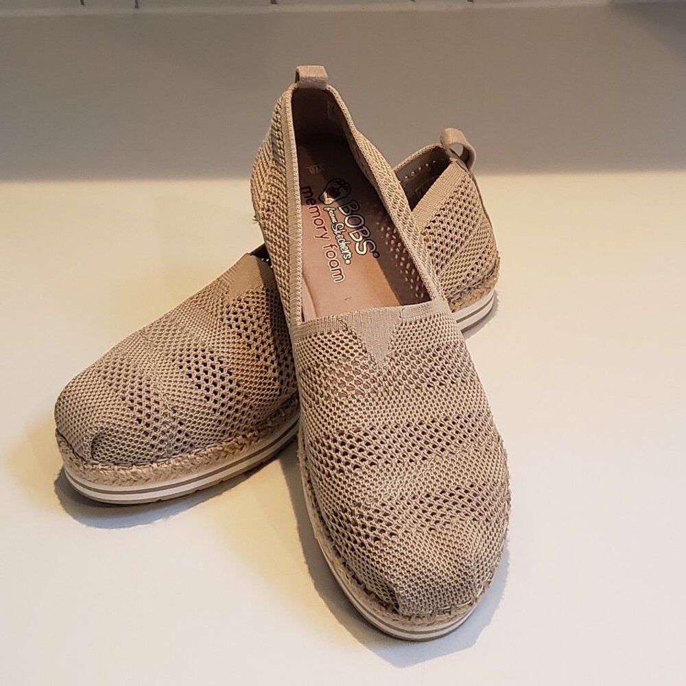BOBS from Skechers Women's Beige Knit Slip-On Flats